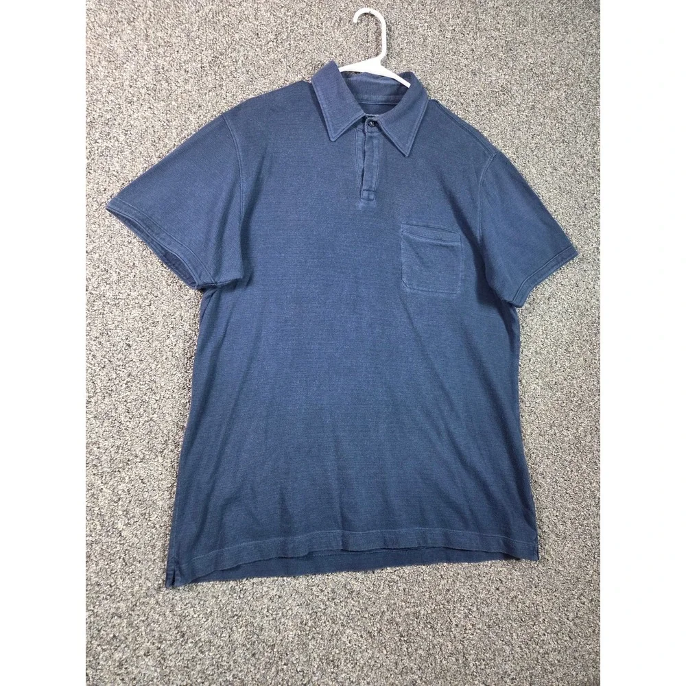 Banana Republic Polo Shirt Men Large Blue Short Sleeve Cotton Pocket Slub Knit